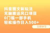 （6527期）抖音图文新玩法，无脑搬运风口项目，0门槛一部手机轻松操作日入500+