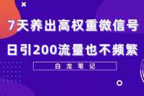 （5630期）7天养出高权重微信号，日引200流量也不频繁，方法价值3680元